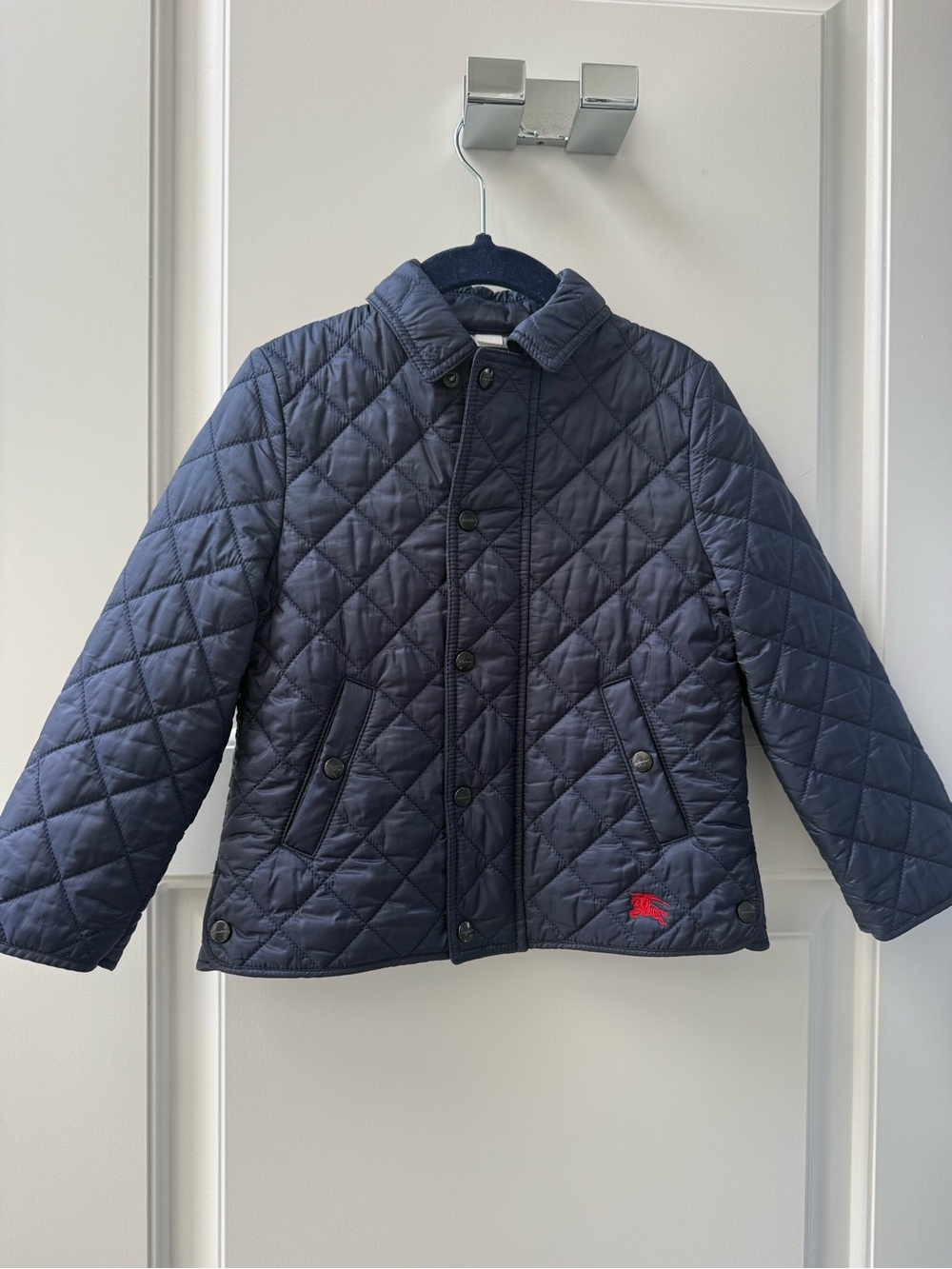 Burberry Navy Quilted Kids Puffer Jacket with Red Logo